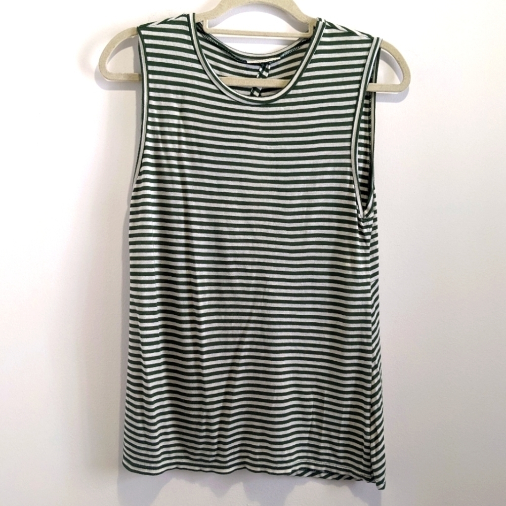 MAITAI Cutout Back Tank in Olive Green and White Stripes S
